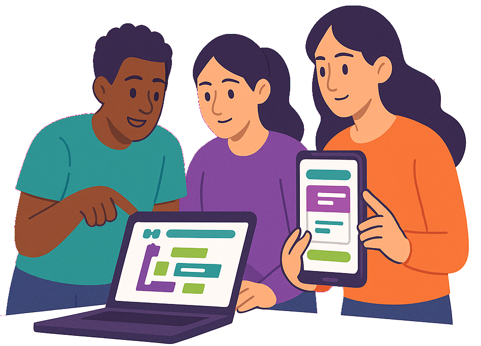 Students collaborating on a mobile-app project